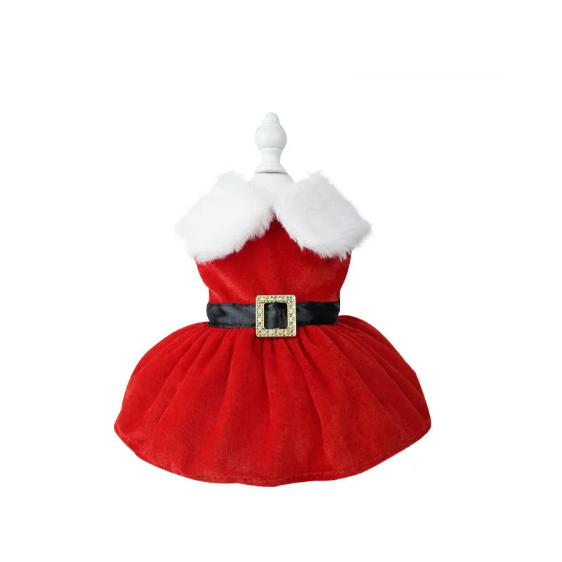 Glamorous Holiday Christmas Dog Dress Xmas | Santa’s Buckle or Festive Green Ribbon Belt