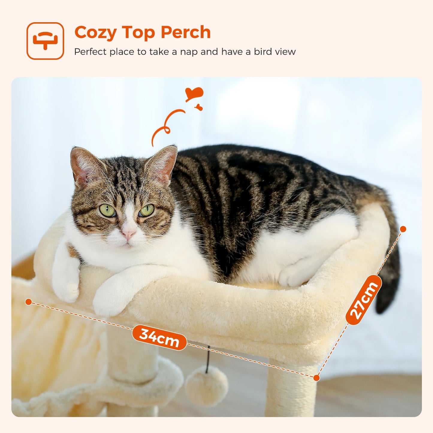 Gray or Beige Plush Cat Tree Tower | Hammock and Toy