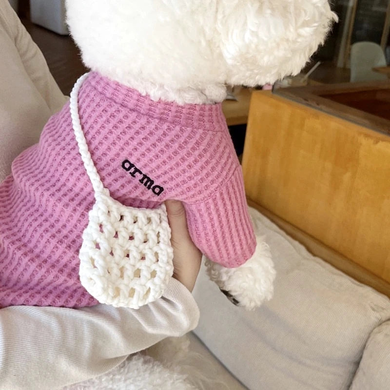 Trendy Waffle Knit Dog Sweater for Autumn Walks | Pink Grey Khaki Navy White