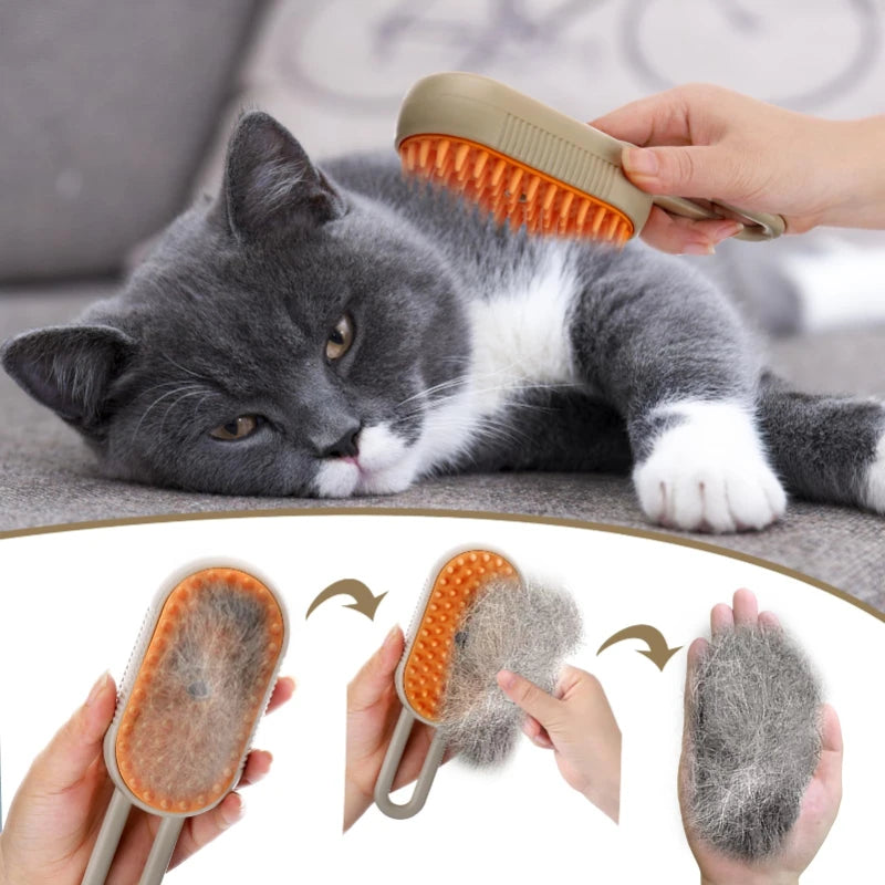 Peppy Orange Or White Pet Steam Brush 3-in-1