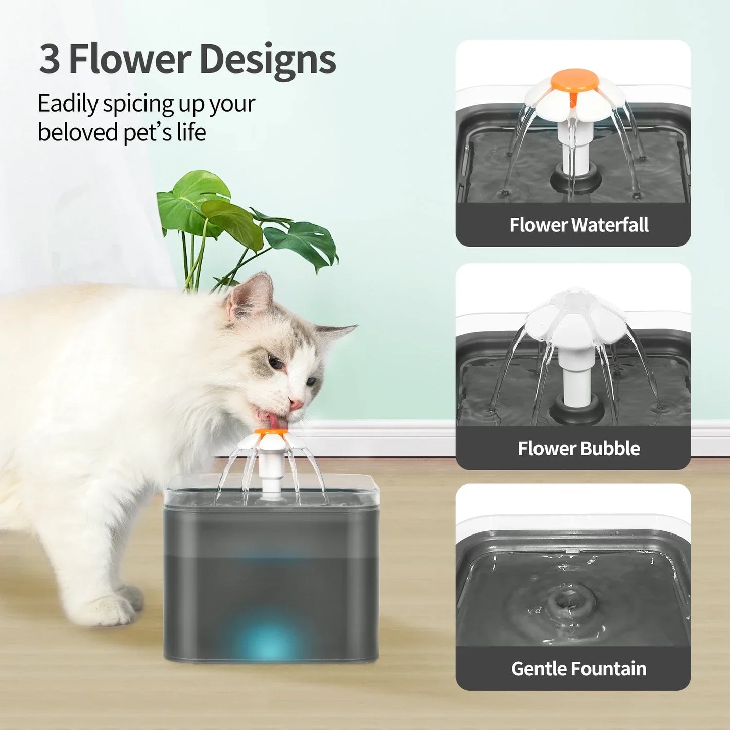 Pet Water Fountain 67oz/2L with LED Light | Blue or Grey