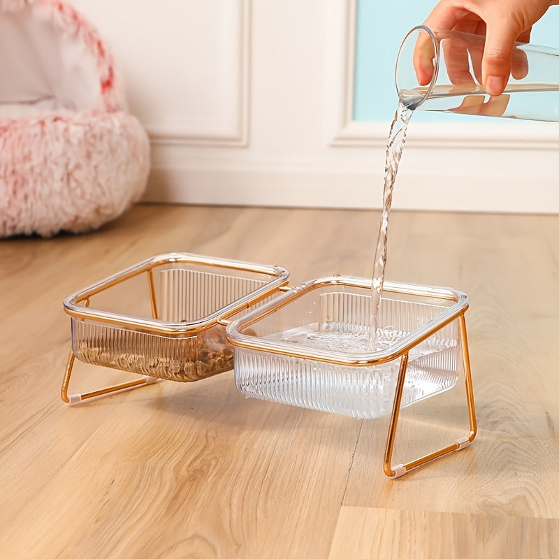 Transparent Double Cat Bowl With Vertical Design For Easy Feeding And Hydration - Ideal Pet Supplies For Cats