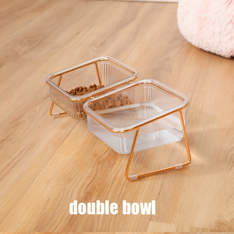 Transparent Double Cat Bowl With Vertical Design For Easy Feeding And Hydration - Ideal Pet Supplies For Cats
