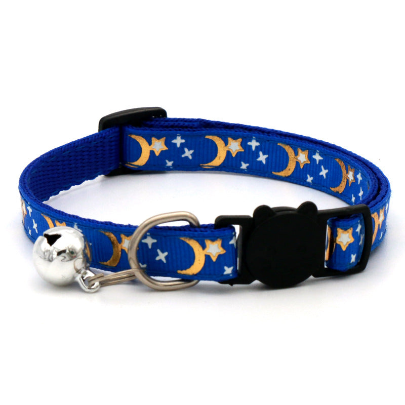 Adjustable Star & Moon Pattern Pet Collar with Bell - Breakaway Safety Feature for Cats and Dogs
