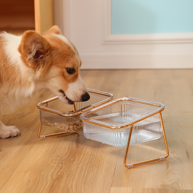 Transparent Double Cat Bowl With Vertical Design For Easy Feeding And Hydration - Ideal Pet Supplies For Cats