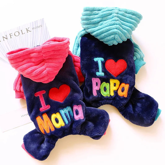 I ❤️ Mama Papa Winter Fleece Dog or Cat Costume