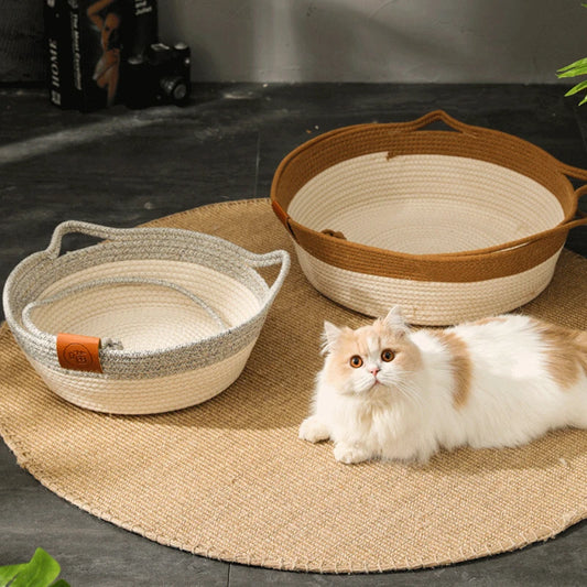 Eco-Friendly Natural Handmade Rattan Woven Pet Bed for Cats or Dogs | Washable | All-Season