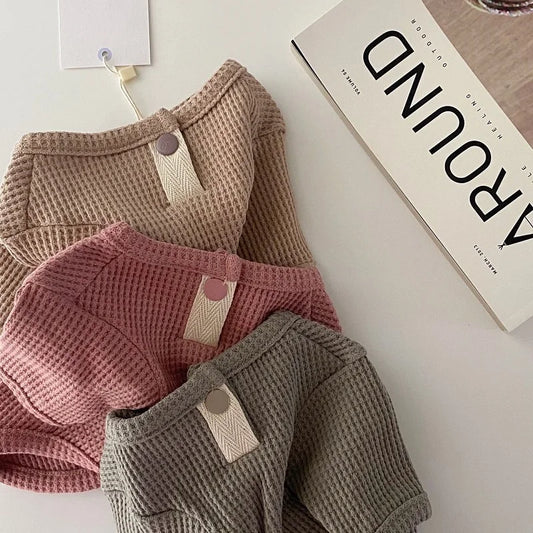 Trendy Waffle Knit Dog Sweater for Autumn Walks | Pink Grey Khaki Navy White