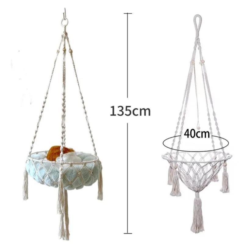 Pet Hammock | Cat Swing | Hand Woven Cotton Rope Hanging Basket