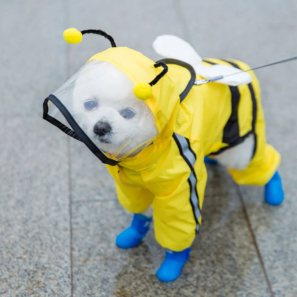 Cute Dog Raincoat Waterproof Costume | Yellow Bear or Honey Bee