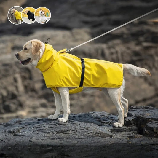 Large Dog Waterproof Raincoat Poncho | Beige Yellow Black