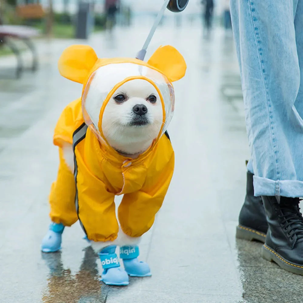 Cute Dog Raincoat Waterproof Costume | Yellow Bear or Honey Bee