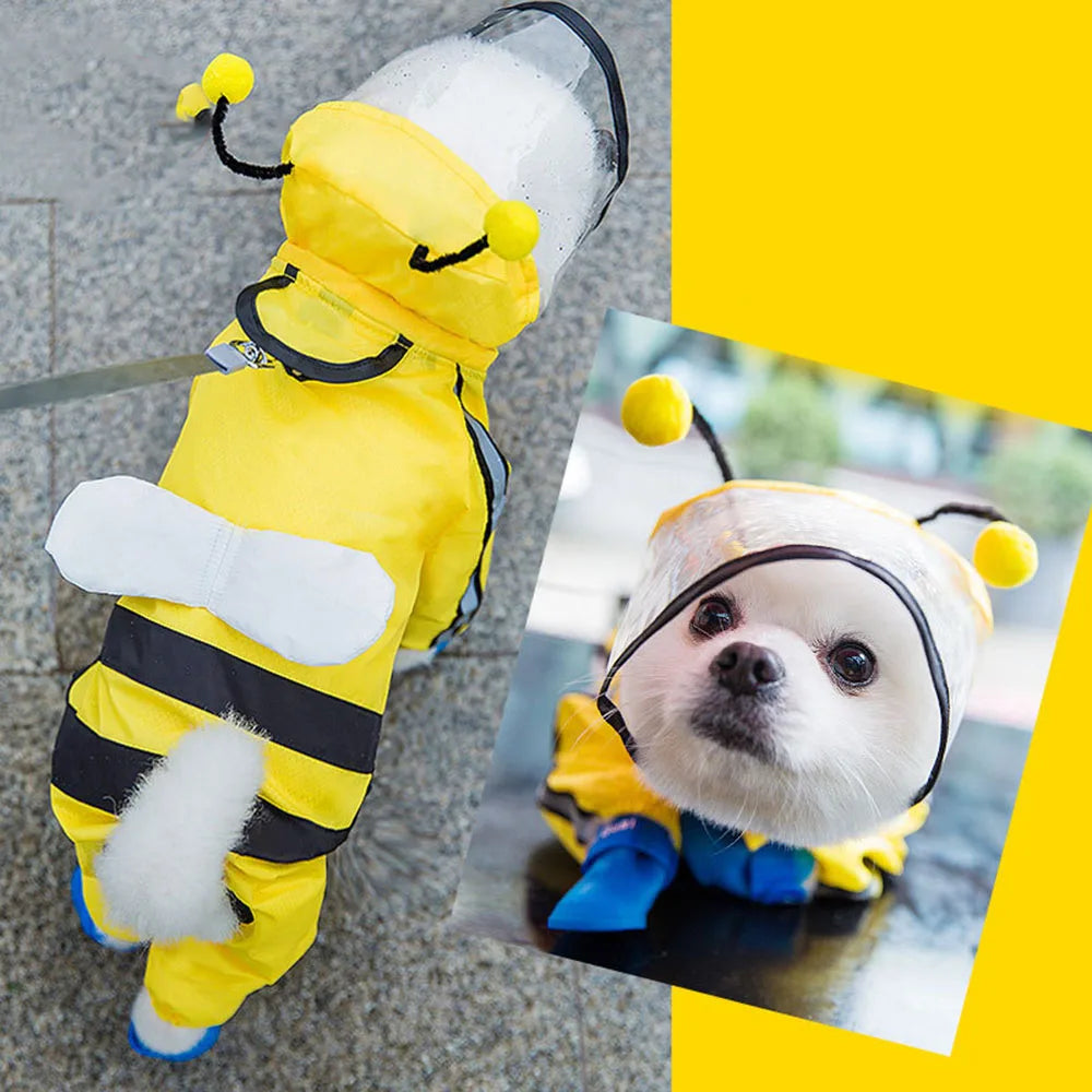 Cute Dog Raincoat Waterproof Costume | Yellow Bear or Honey Bee