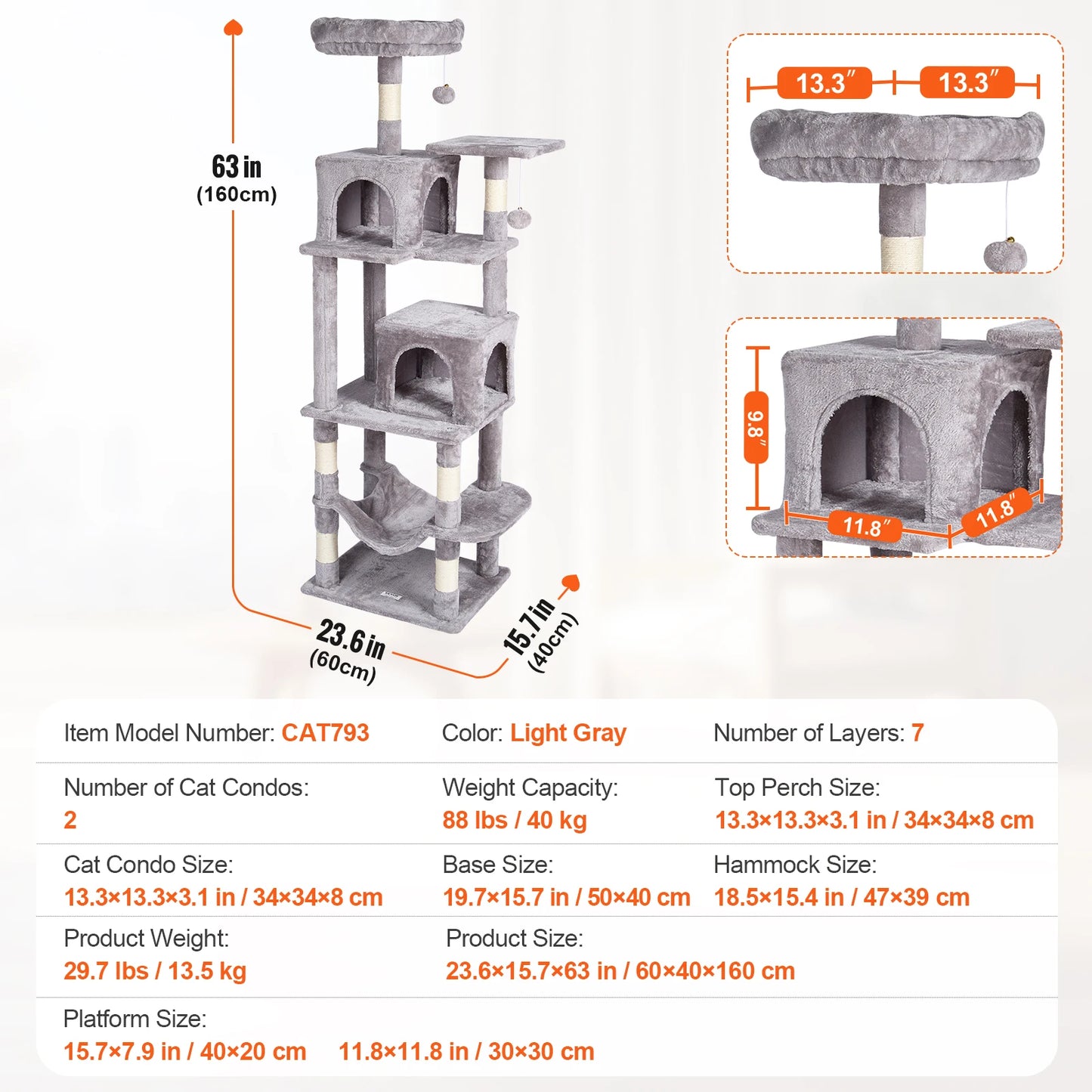 Cat Tree Towers | Cat Condo Sisal Scratching Post | Hammock | Multiple Options