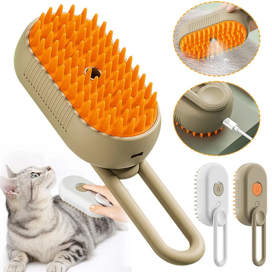 Peppy Orange Or White Pet Steam Brush 3-in-1