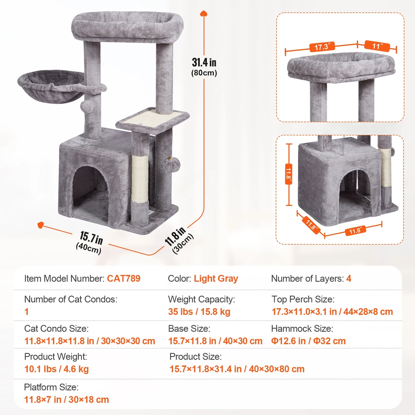 Cat Tree Towers | Cat Condo Sisal Scratching Post | Hammock | Multiple Options