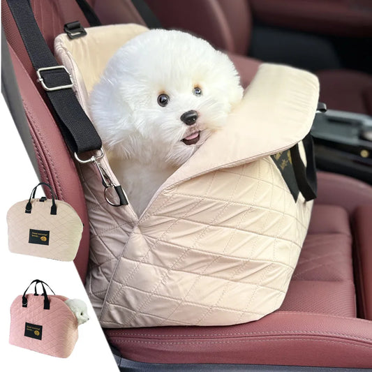 Car Seat | Handbag Cat or Dog Pet Protection Travel Carrier | Gold Pink Beige