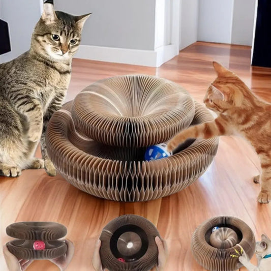 Magic Corrugated Cardboard Cat Scratcher | Round Toy with Ball