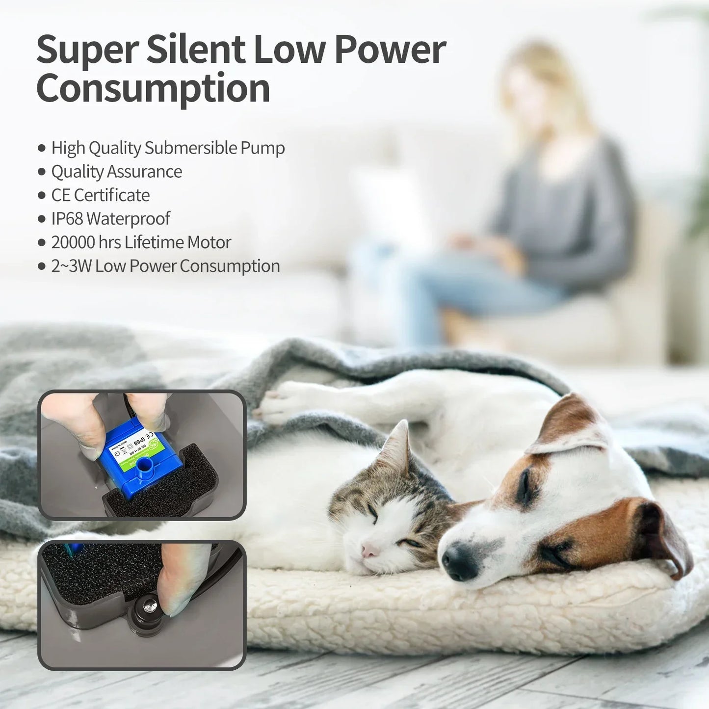 Pet Water Fountain 67oz/2L with LED Light | Blue or Grey