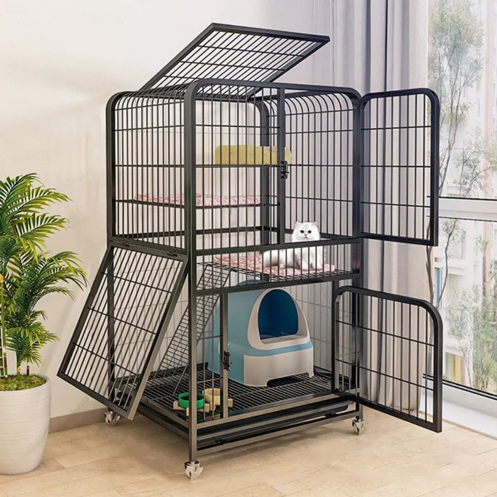 Double Decker Cat Villa on Wheels | Removable Washable Tray