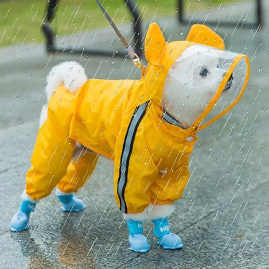 Cute Dog Raincoat Waterproof Costume | Yellow Bear or Honey Bee