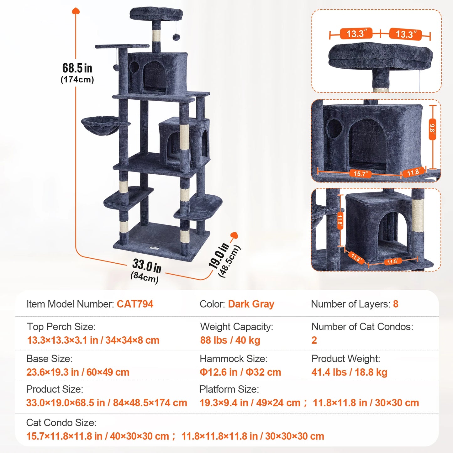 Cat Tree Towers | Cat Condo Sisal Scratching Post | Hammock | Multiple Options