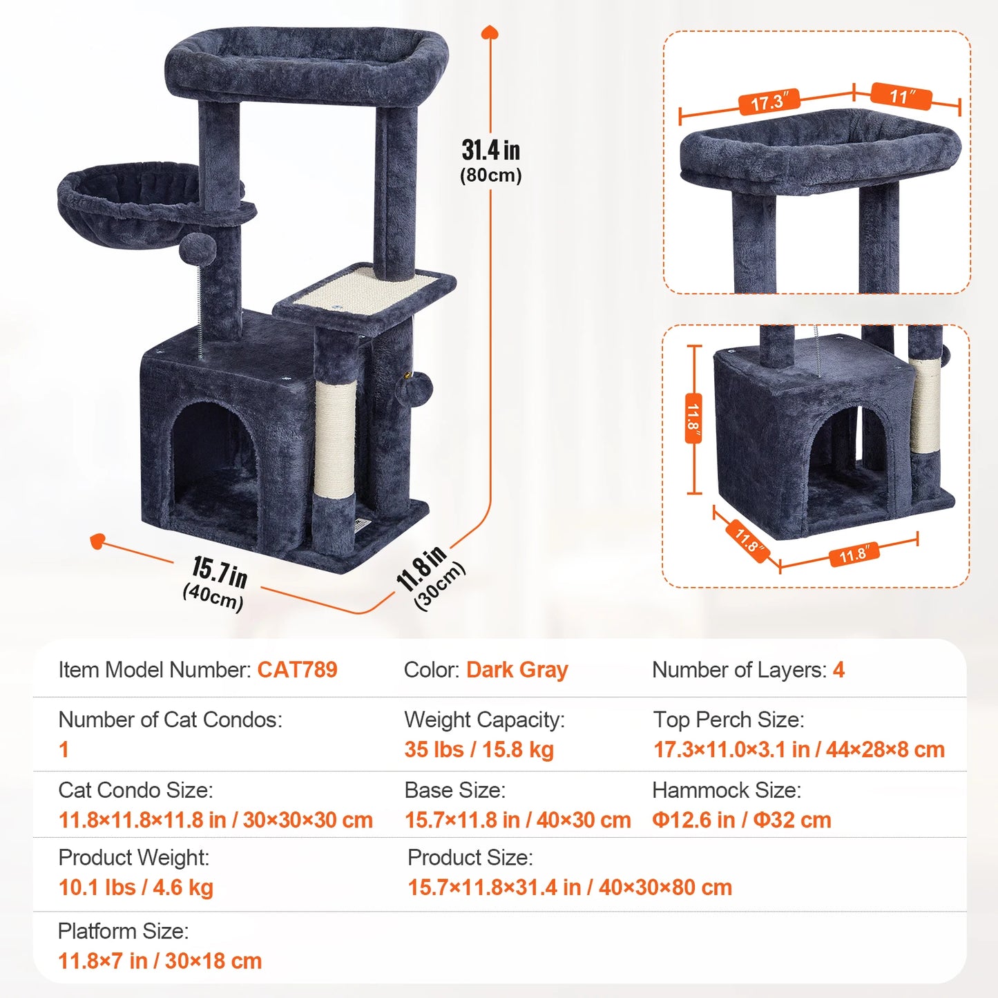 Cat Tree Towers | Cat Condo Sisal Scratching Post | Hammock | Multiple Options