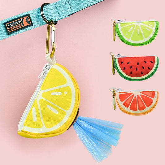 Cute Summer Fun Fruit Pet Garbage Bag Holder (Bags not Included) | Lime Lemon Strawberry Grapefruit | Clip-on