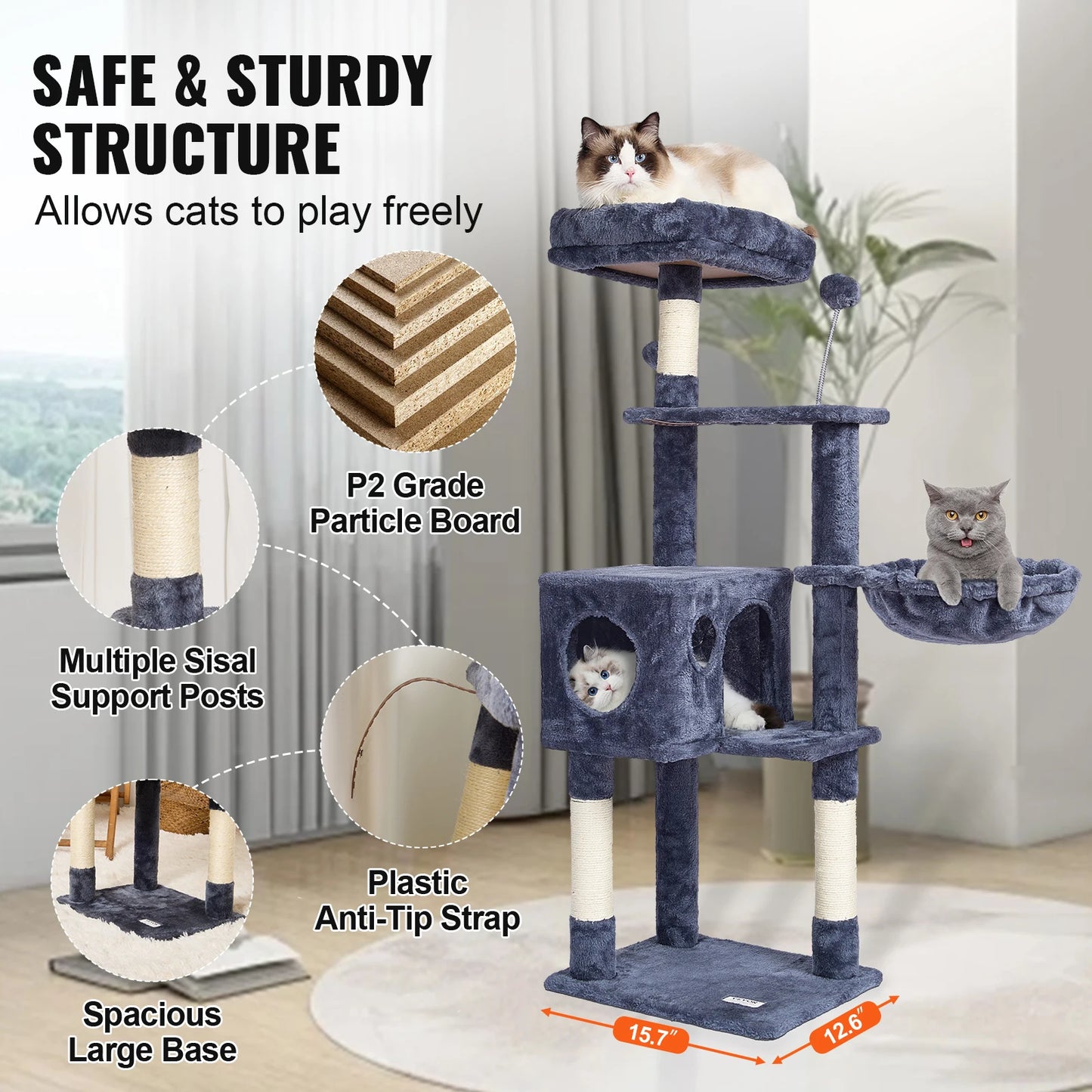 Cat Tree Towers | Cat Condo Sisal Scratching Post | Hammock | Multiple Options