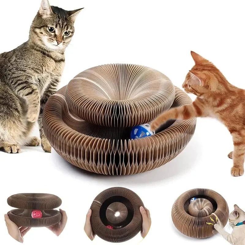 Magic Corrugated Cardboard Cat Scratcher | Round Toy with Ball