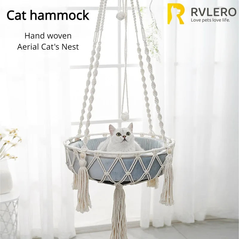 Pet Hammock | Cat Swing | Hand Woven Cotton Rope Hanging Basket